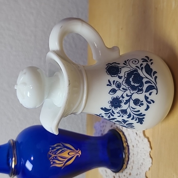 Avon set of three milk glass and blue glass pitcher. - Picture 3 of 4